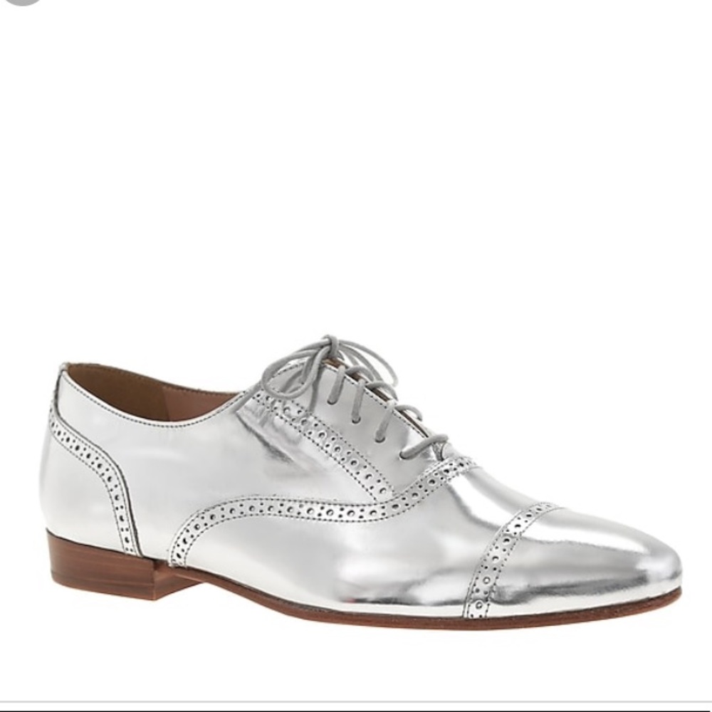 J. Crew Mirror Metallic Silver Oxfords Lace Up